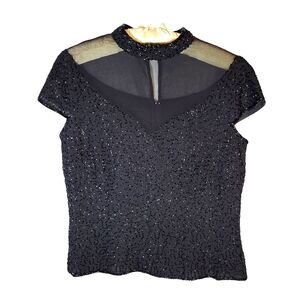 J Kara black beaded cap sleeve top Size Medium